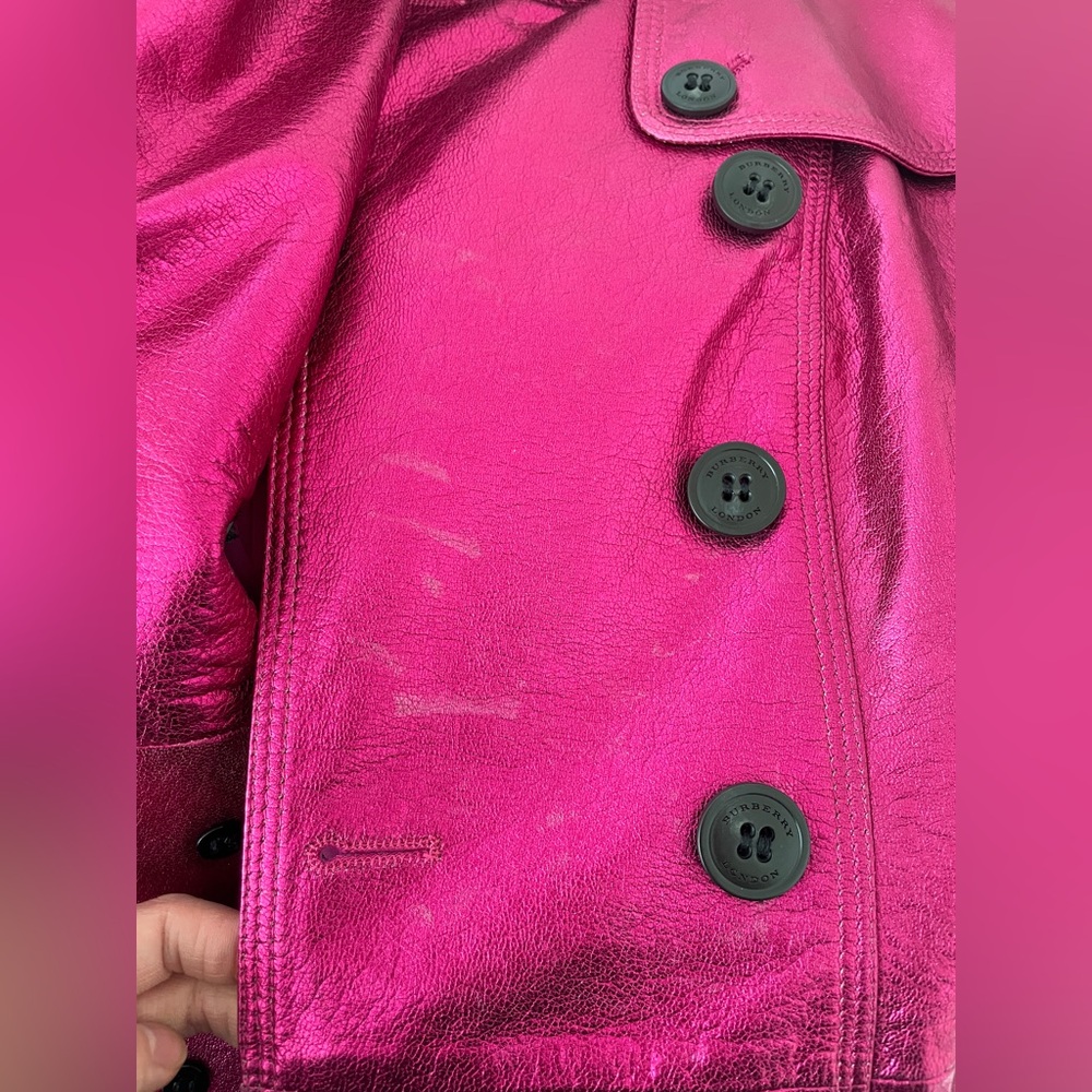 Burberry Fuchsia Metallic Pink Leather Trench Coat Size:US 8(runs small) - Picture 7 of 10